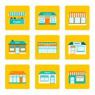 Set of flat store building icons