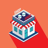 Flat isometric building icon of store Shop Shopping e-commerce concept