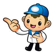 Blue Delivery Man mascot the direction of pointing N2