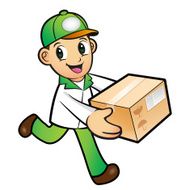 Green Delivery Man mascot moving a box Product and Distribution N2