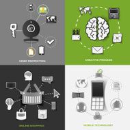 Set of modern stickers Concept video protection creative process online