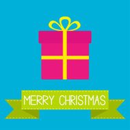 Gift box with ribbon and bow Merry Christmas card