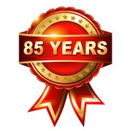 85 years anniversary golden label with ribbon