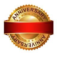 Anniversary golden label with ribbon