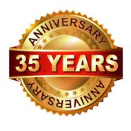 35 years anniversary golden label with ribbon N2