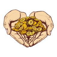 rain money pile of coins in the palms