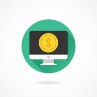 Vector Computer Display and Gold Coin Dollar Icon N2