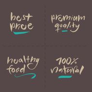 Hand written Vector Food Labels - Price Premium Healthy Natural