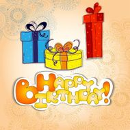 Happy Birthday card with gift boxes and bows