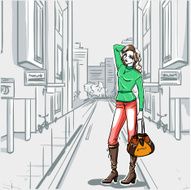 Series Urban fashion Street panorama and slender girl N2