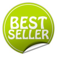 Best seller round green sticker on white background