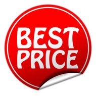 Best price round red sticker on white background