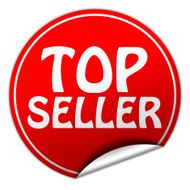 top seller round red sticker on white background