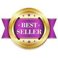 Purple gold best seller badge with ribbon