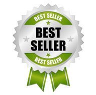 Green metallic best seller badge with ribbon