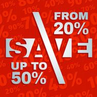 Red 3D vector text of sale discount price offer N49