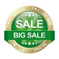 big sale green gold button isolated background