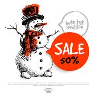 Christmas background with hand drawn illustration and sale banner N2