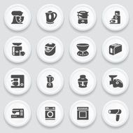 Home appliances black icons on white buttons