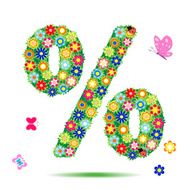 Decorative percentage symbol from color flowers
