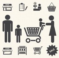Shopping mall and delivery icons set N5