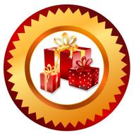 Gold christmas gifts button Vector