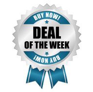Blue silver great deal badge with ribbon
