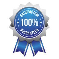 Blue silver hundred percent satisfaction badge