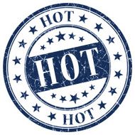 hot blue round grunge stamp
