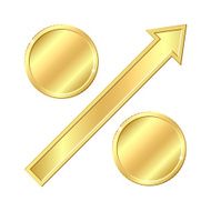 Growing percentage sign with gold coins