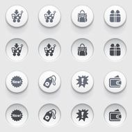 Commerce icons on white buttons