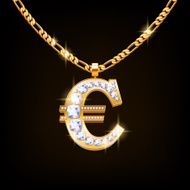 Euro sign jewelry necklace on golden chain