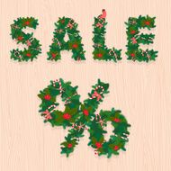 Christmas Sale festive wreath letters on wooden texture N2