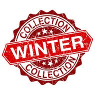 Winter collection red vintage stamp isolated on white background
