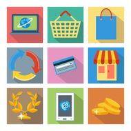 Square icons for internet shopping and banking