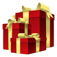 Vector set red gift box with gold ribbon bow