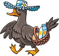 Duck in hat with basket