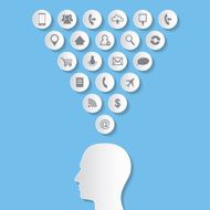 Human head and set of icons