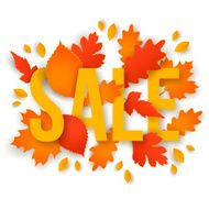 Sale text with autumn colorful leaves