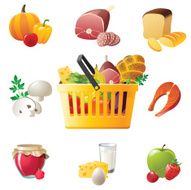 shopping basket and food icons