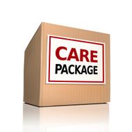 the word care package on a paper box