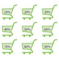 Green Shopping Cart Icons with Discount Tags