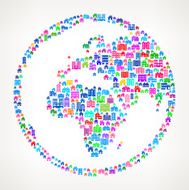 Globe On House and Real Estate Icon Pattern N2