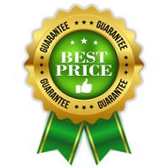 Green best price badge with gold border and ribbon N2