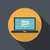 flat icon laptop with symbol shopping cart