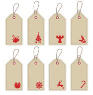 Brown paper tags with christmas icons