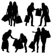 Silhouette of female friends with shopping bags N3