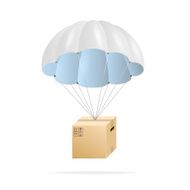 White parachute with cardboard box