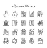 Set of Outline Finance Icons on White Background N2