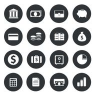 Banking Icons on black circle